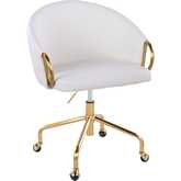 Claire Office Task Chair in Gold & White Leatherette